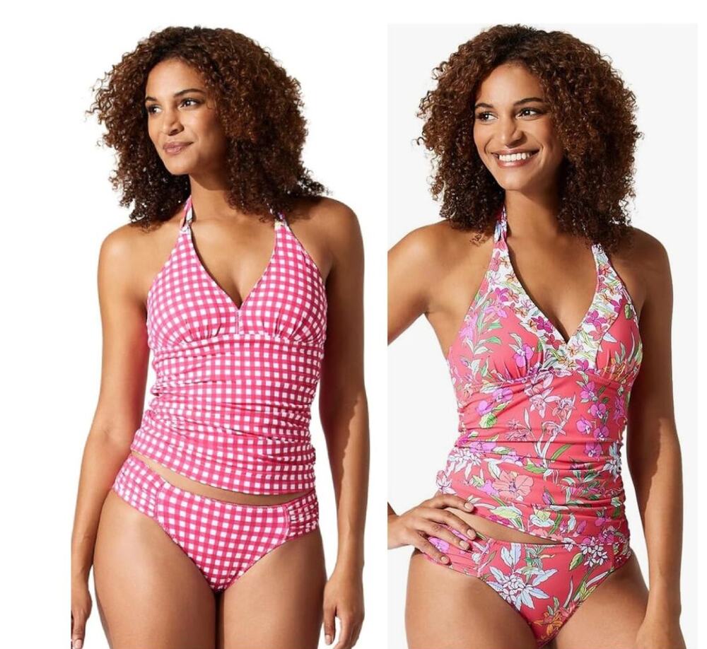 TOMMY BAHAMA Summer Floral Reversible Tankini Top Small Pink Gingham NWT